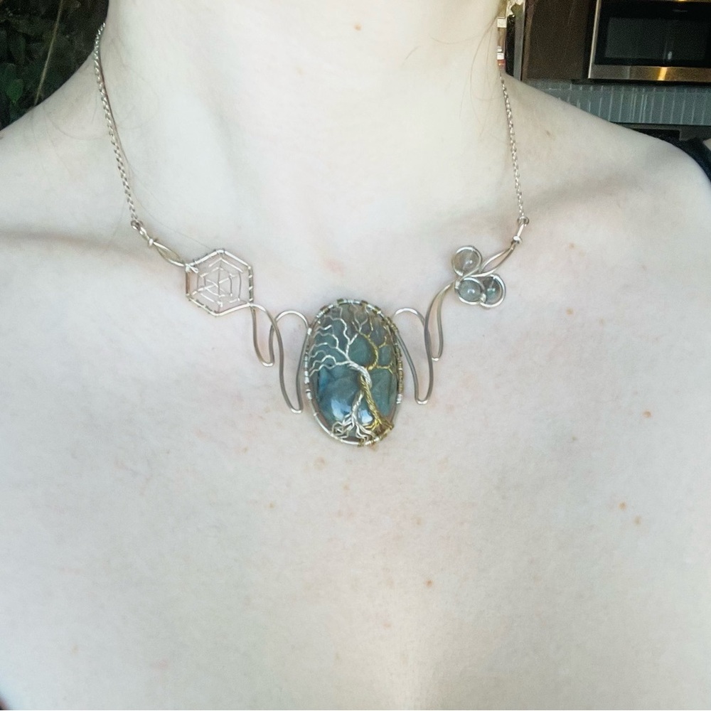 Genuine Labradorite Crystal Elven Fairy Statement Necklace